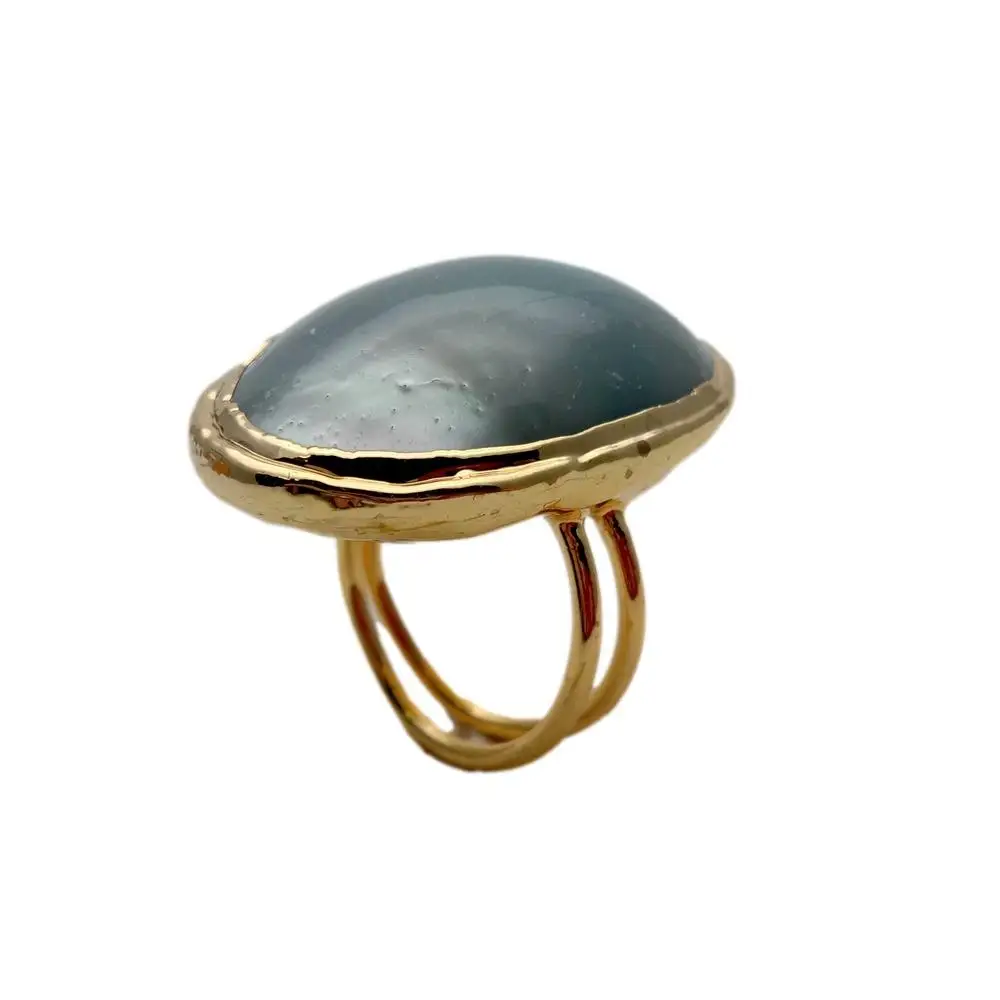 

YYGEM 24x42 мм, позолоченные кольца с синей ракушкой, летние кольца ручной работы из бисера в стиле океана, регулируемые в стиле бохо