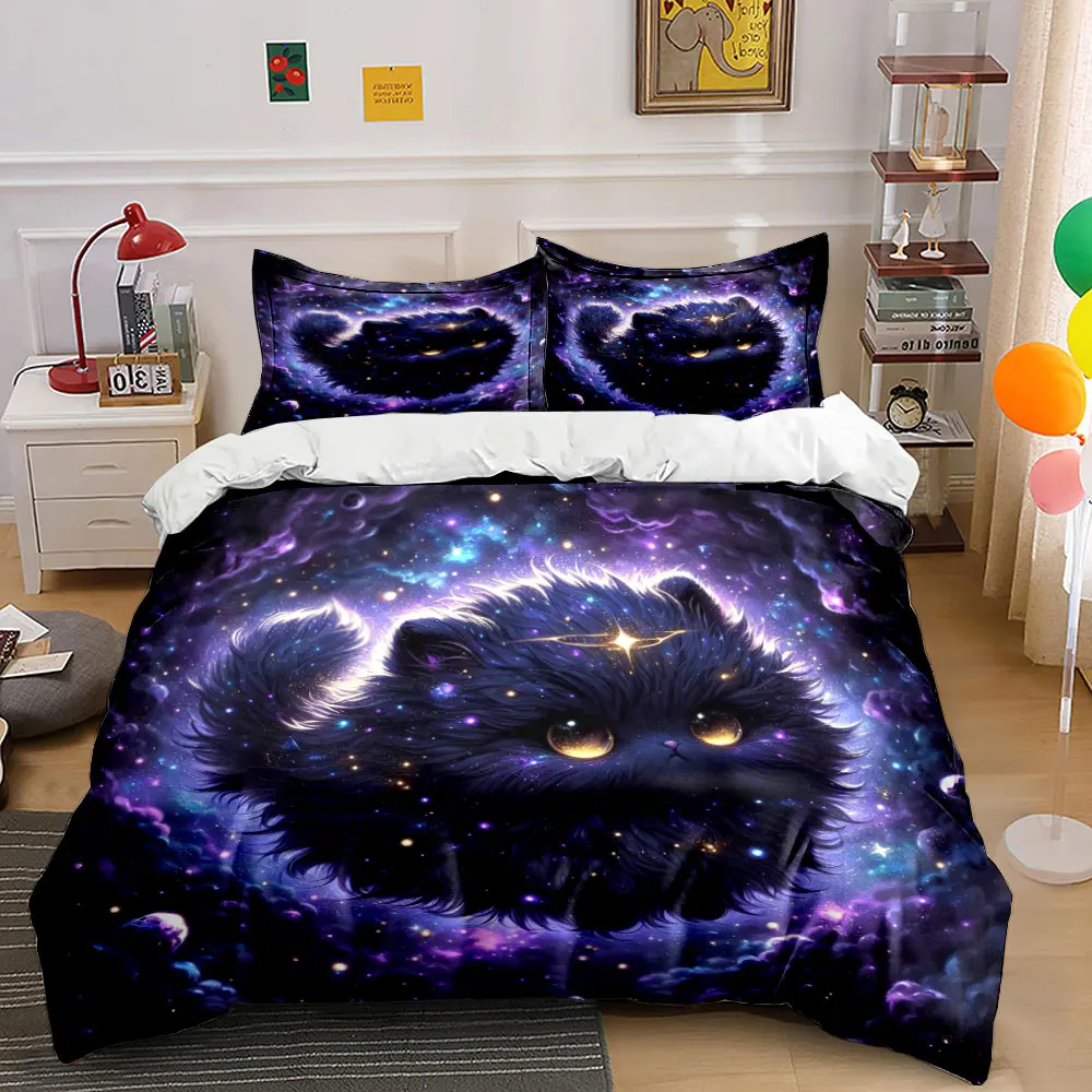 

Mystical cat in cosmic nebula Duvet Cover Set with 3D Printing Design Soft Polyester Bedding Set All-Season Comfort for gifts