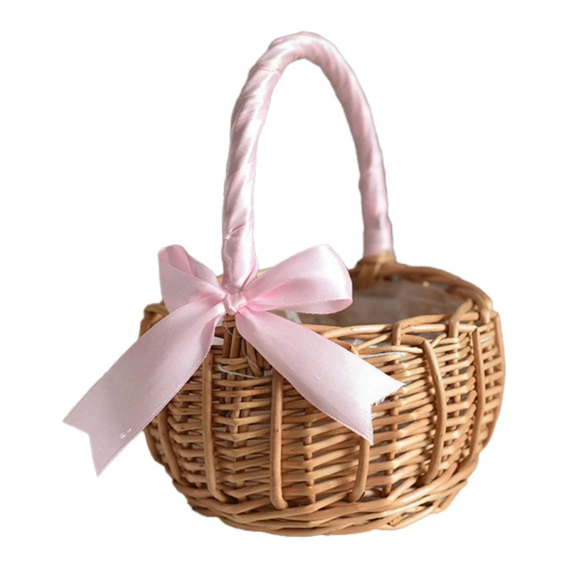 Gewebter Blumenkorb, Aufbewahrungskorb aus Rattan, Blumenkorb für Blumenmädchen, handgefertigter Blumenkorb für die Hochzeitsdekoration zu Hause – Detail 9