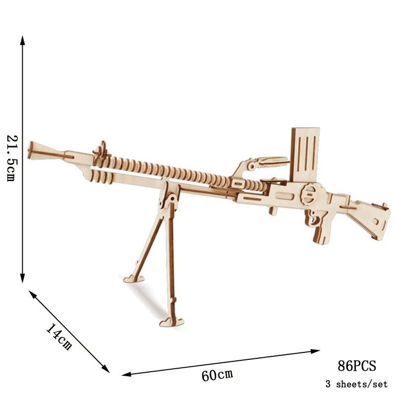 Puzzles de mitrailleuse en bois léger 3D pour enfants, jouets de bricolage pour garçons et adolescents, jeu d\'extérieur, cadeau, PPSH41
