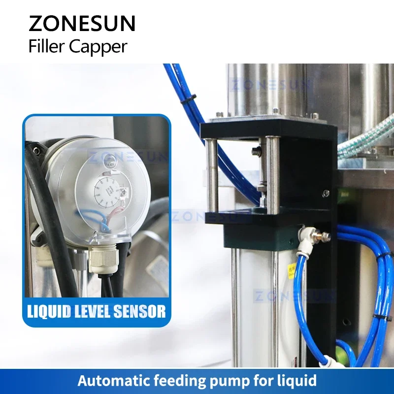 Zonesun ZS-FAL180F7 آلة تعبئة وتغطية عصير هلام جوز الهند معدات تعبئة وتغطية الزجاجات الأوتوماتيكية كابر المسمار