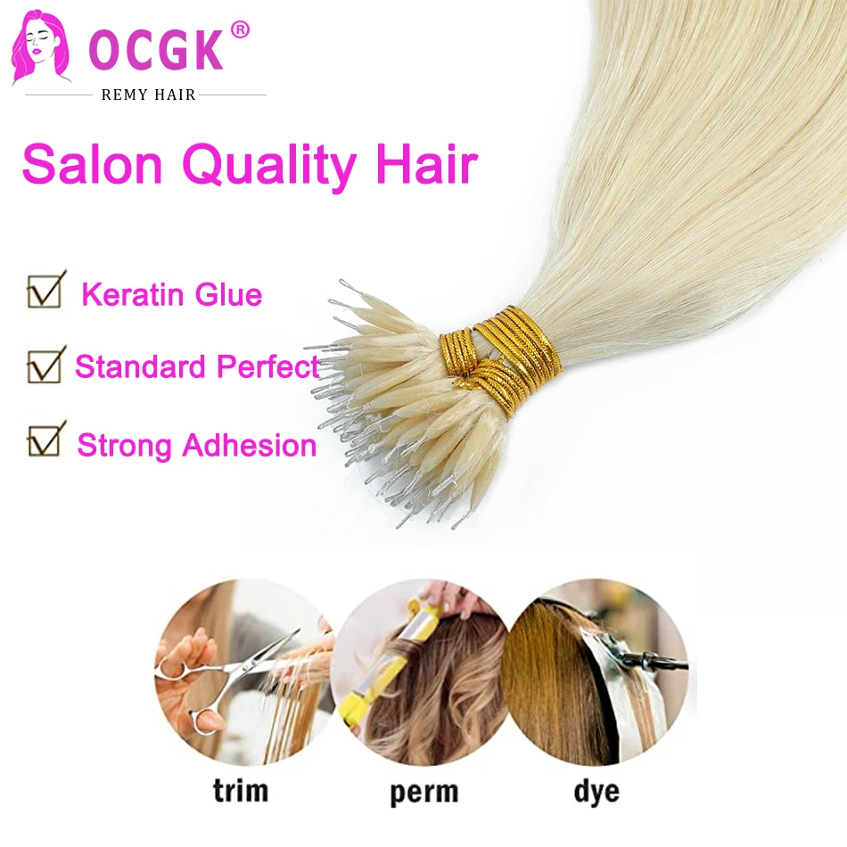 Nano Ring Hair Extensions Human Hair Straight Micro Bead Hair Extensions Micro Loop Human Hair Extensions Micro Ring Extensions