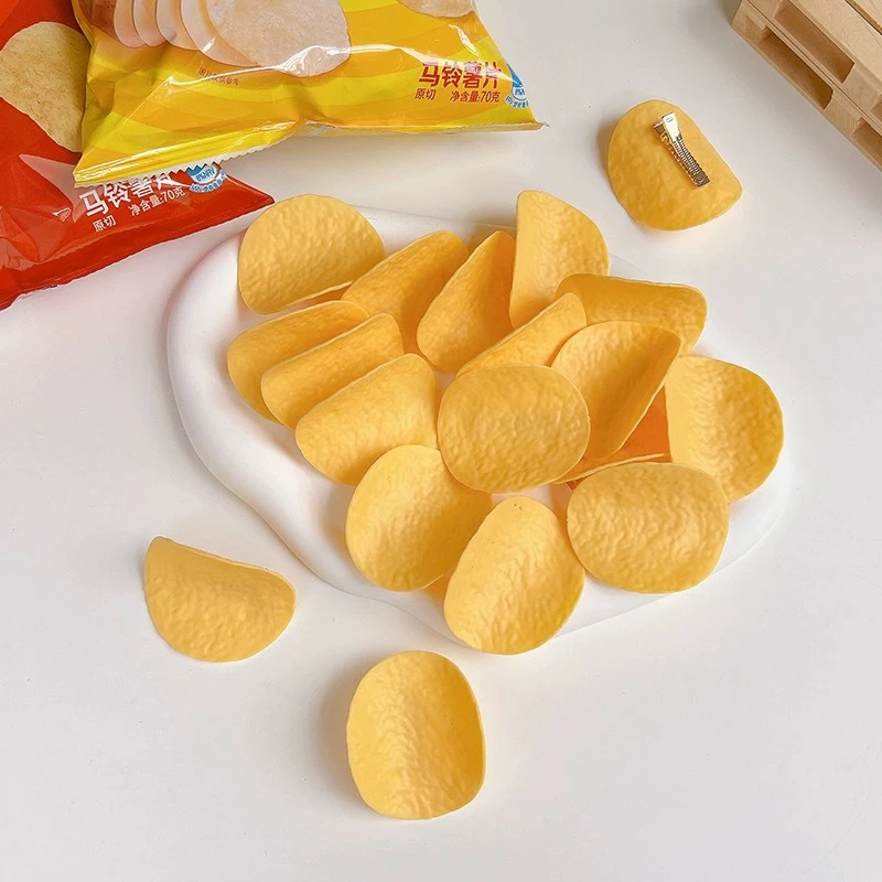 Funny simulation potato chip hairpin PVC simulation food play potato chip duckbill clip side clip ladies hair accessories