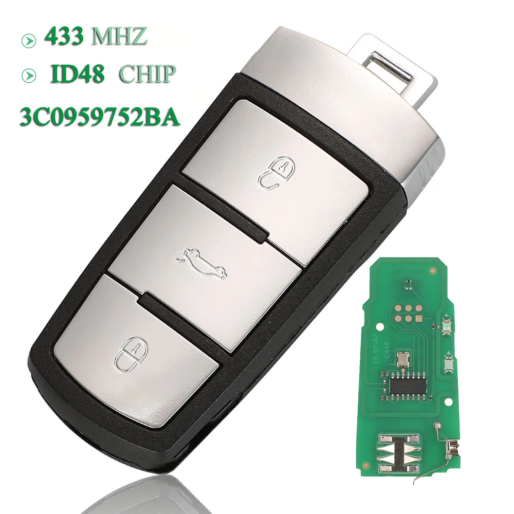 Jingyuqin 3-Tasten-Smart-Fernbedienungsschlüssel 434 MHz ID48 Chip Schlüsselanhänger für VW Passat B6 3C B7 Magotan CC Ersatz FCCID: 3C0959752BA