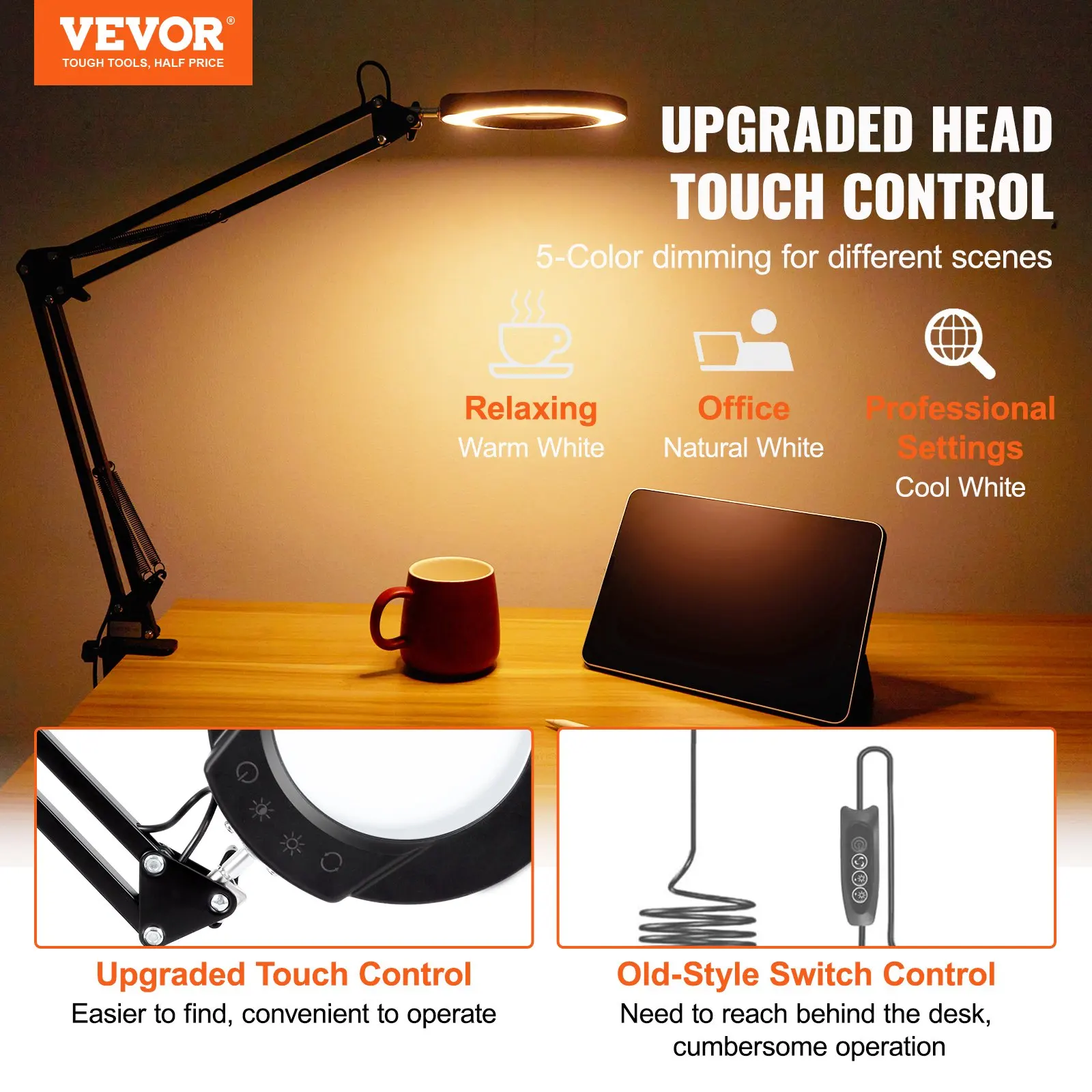 

Magnifying Glass With Light And Stand, 5X Magnifying Lamp, Glass Lens, Base And Clamp 2-in-1 Desk Magnifier With Light, 64 LED
