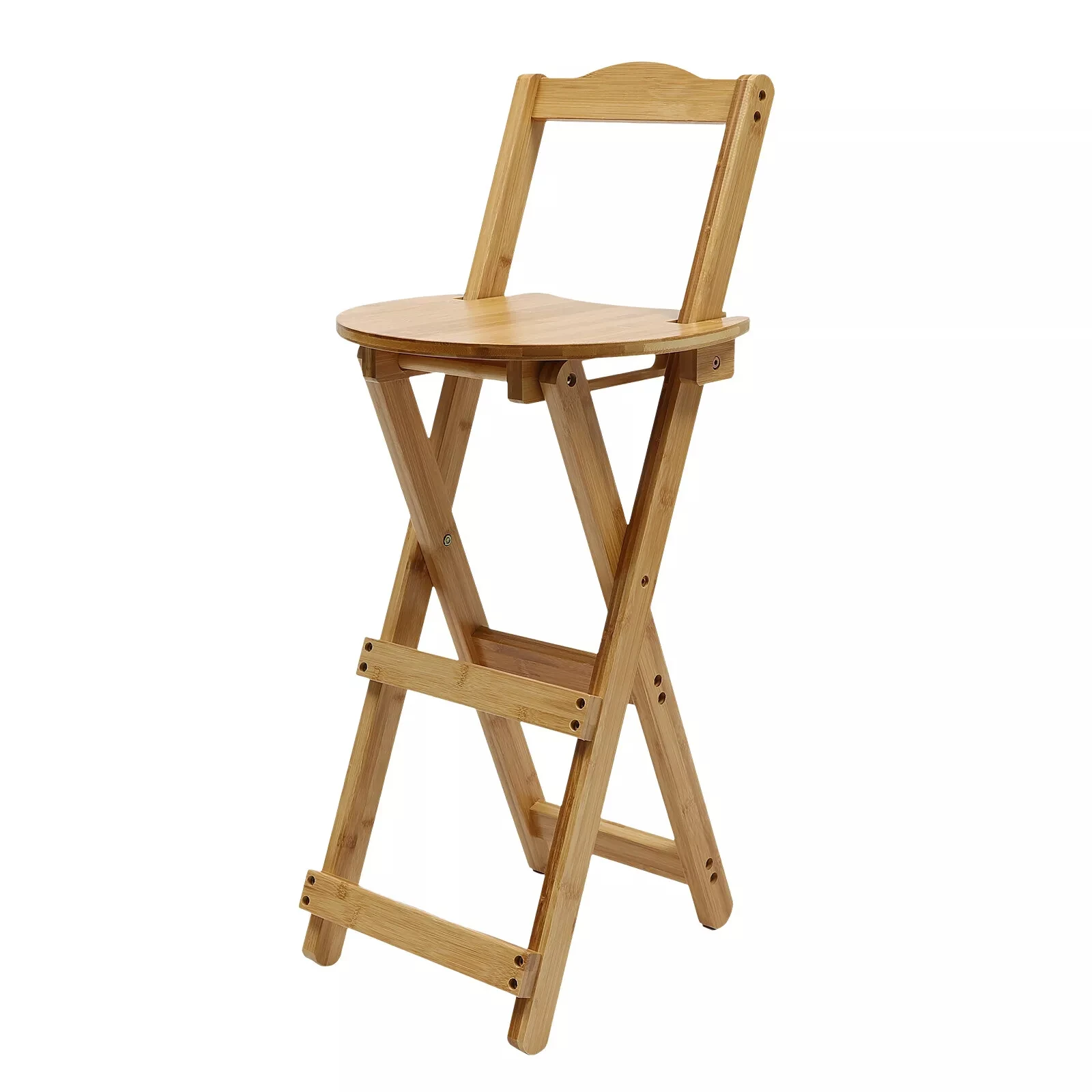 Portable Folding Bamboo Stool - Tall Bar Chair for Porch & Kitchen