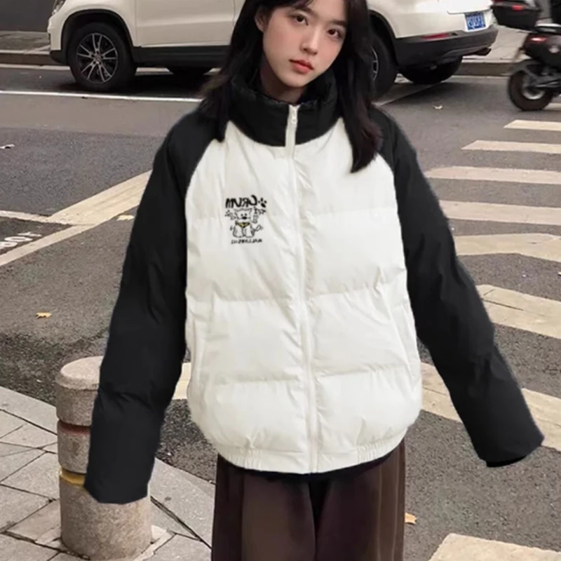 Parkas Women Printed Panelled Ins Winter Korean Fashion Loose Fit Windproof All-match Daily Harajuku Streetwear Popular Chic