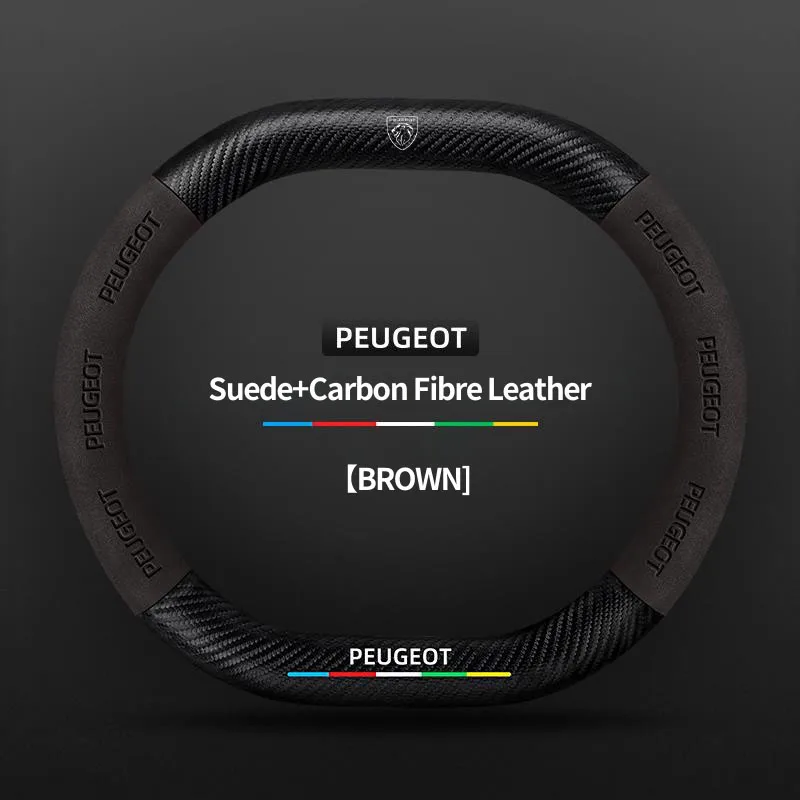 For 34cm Peugeot 3008 4008 5008 208 e208 2008 e2008 408 Up and Down D Shape Carbon Fiber Suede Leather Car Steering Wheel Covers