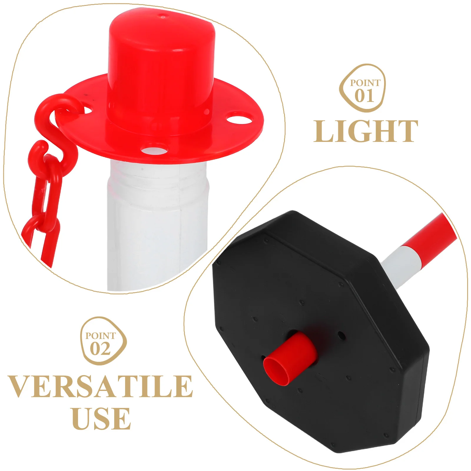 1 Juego de postes de barrera de carretera: Delineador de tráfico portátil con Base rellenable, collares reflectantes, cadena de plástico para entradas de estacionamiento