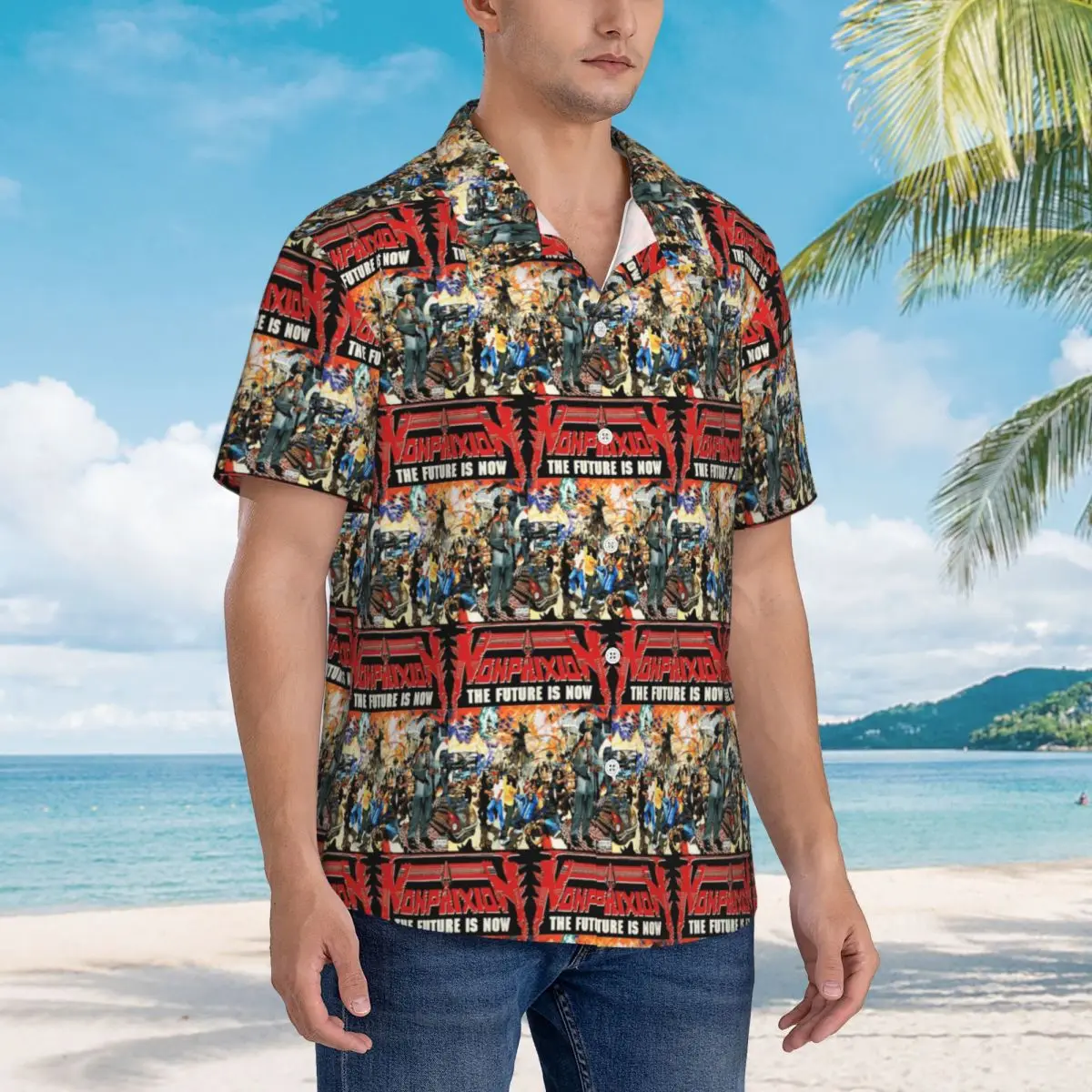 Non Phixion Chemises pour hommes Chemise hawaïenne à manches courtes Hauts décontractés à boutons pour la plage d'été