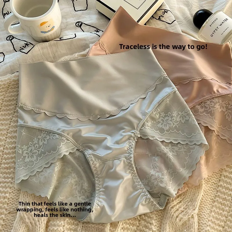 

Французские имитационные шелковые текстуры, шелковый шелк, удобные шорты с высокой талией и промежностью, новые кружевные женские трусики, сексуальные трусики