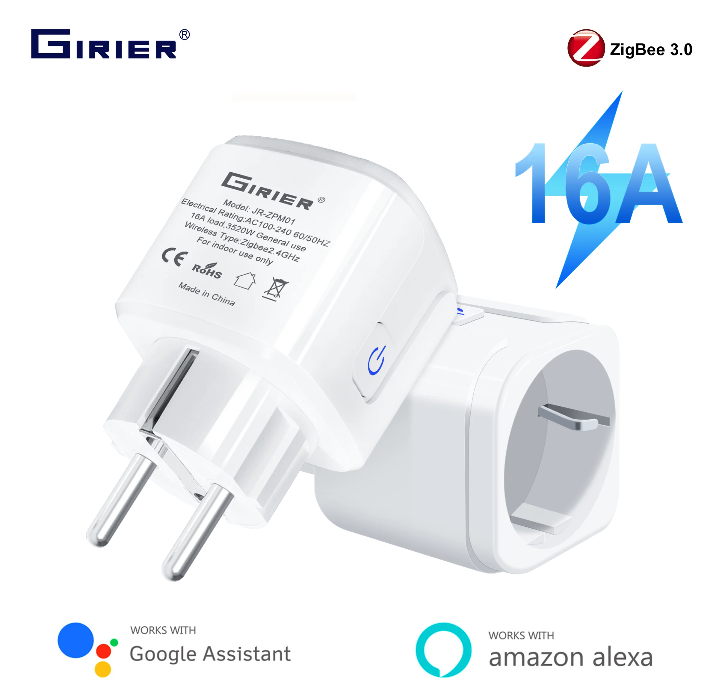 

GIRIER ZigBee Plug 16A Smart Socket Outlet EU with Energy Metering Function 3520W Compatible with Alexa Yandex Alice Hey Google
