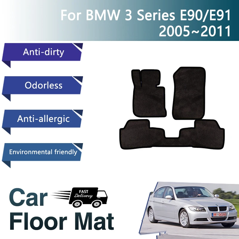 Car Floor Mats For BMW 3 Series E90 E91 2005~2011 Dirt-resistant Flannel Rugs Floor Carpets Luxury Foot Covers Auto Accessories