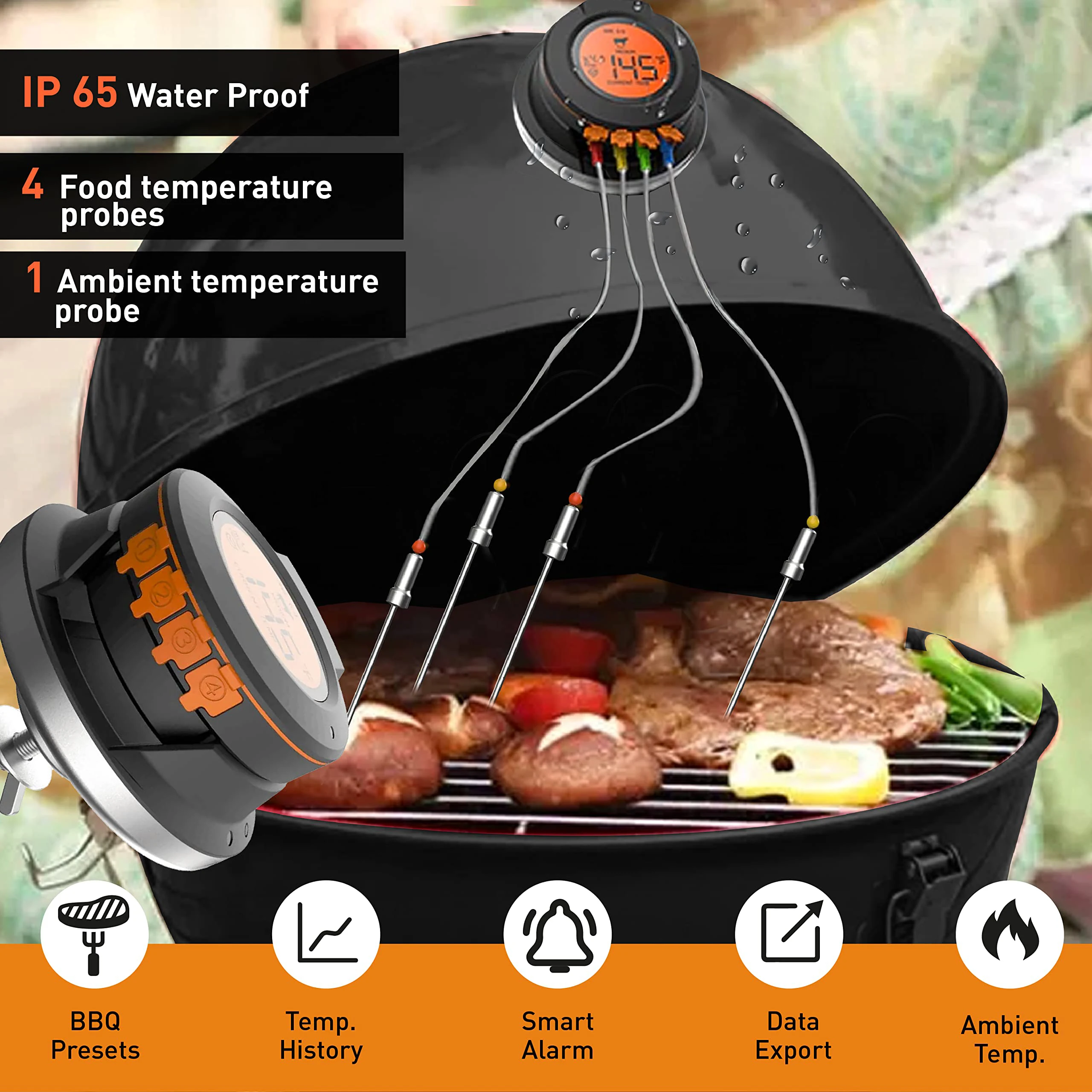 WENMEICE Wireless Meat Thermometer Oven Grill BBQ Smoker Bluetooth Smart Digital Food Thermometer for Kitchen Cooking Tool