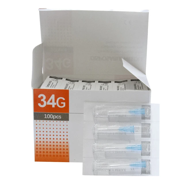 100 sztuk/pudło igła do tatuażu 34g igły 1.5mm 2.5mm 4mm dla urody strzykawka do wtrysku wypełniacz igła bezpieczeństwa części do narzędzi ręcznych