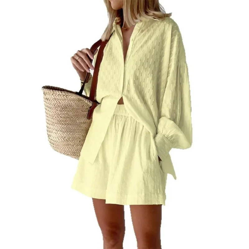 

Темпераментный топ, шорты, повседневный дизайн, осенняя женская рубашка, жаккардовая рубашка с пышными рукавами