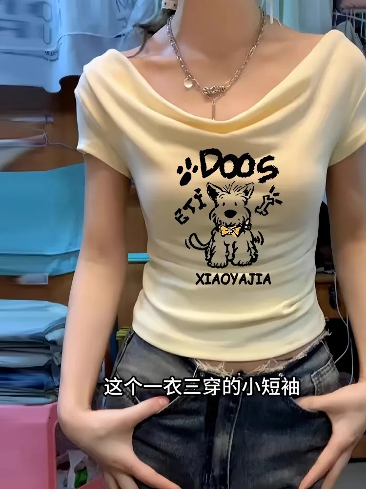 تي شيرتات قصيرة الأكمام للسيدات Harajuku ملابس علوية كبيرة الحجم مريحة وفضفاضة مناسبة للصيف قابلة للتنفس ملابس عصرية أنثوية يومية