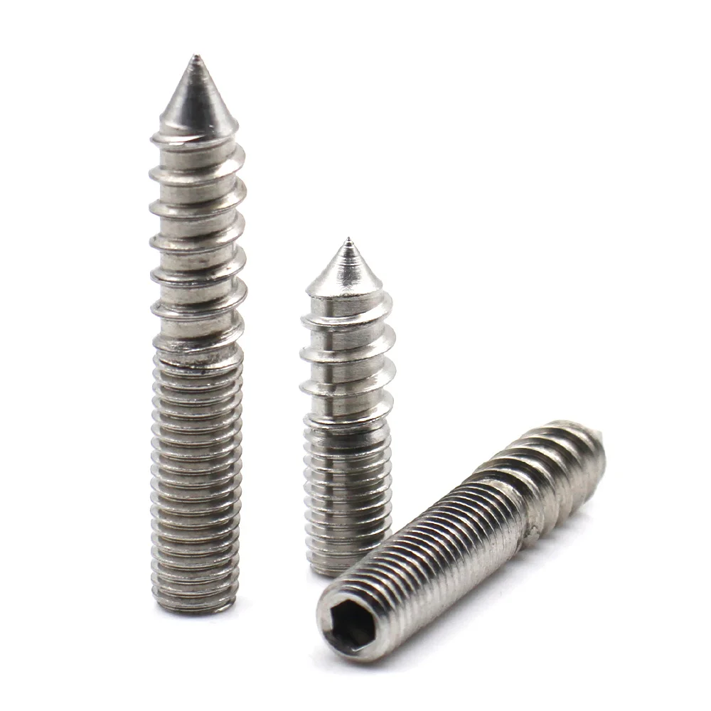 304 Stainless Steel Hex Socket Double Ended Self Tapping Screws Pointed Tip Hanger Bolts M4 M5 M6 M8 M10 M12