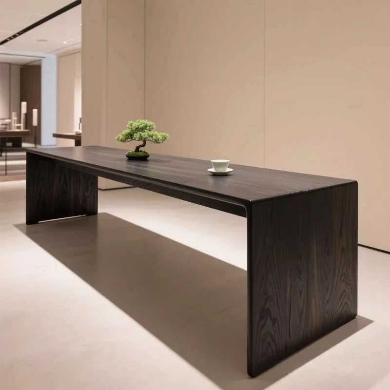 

New Chinese style smoked black tea table solid wood office conference table desk B & B black walnut ash wood dining table