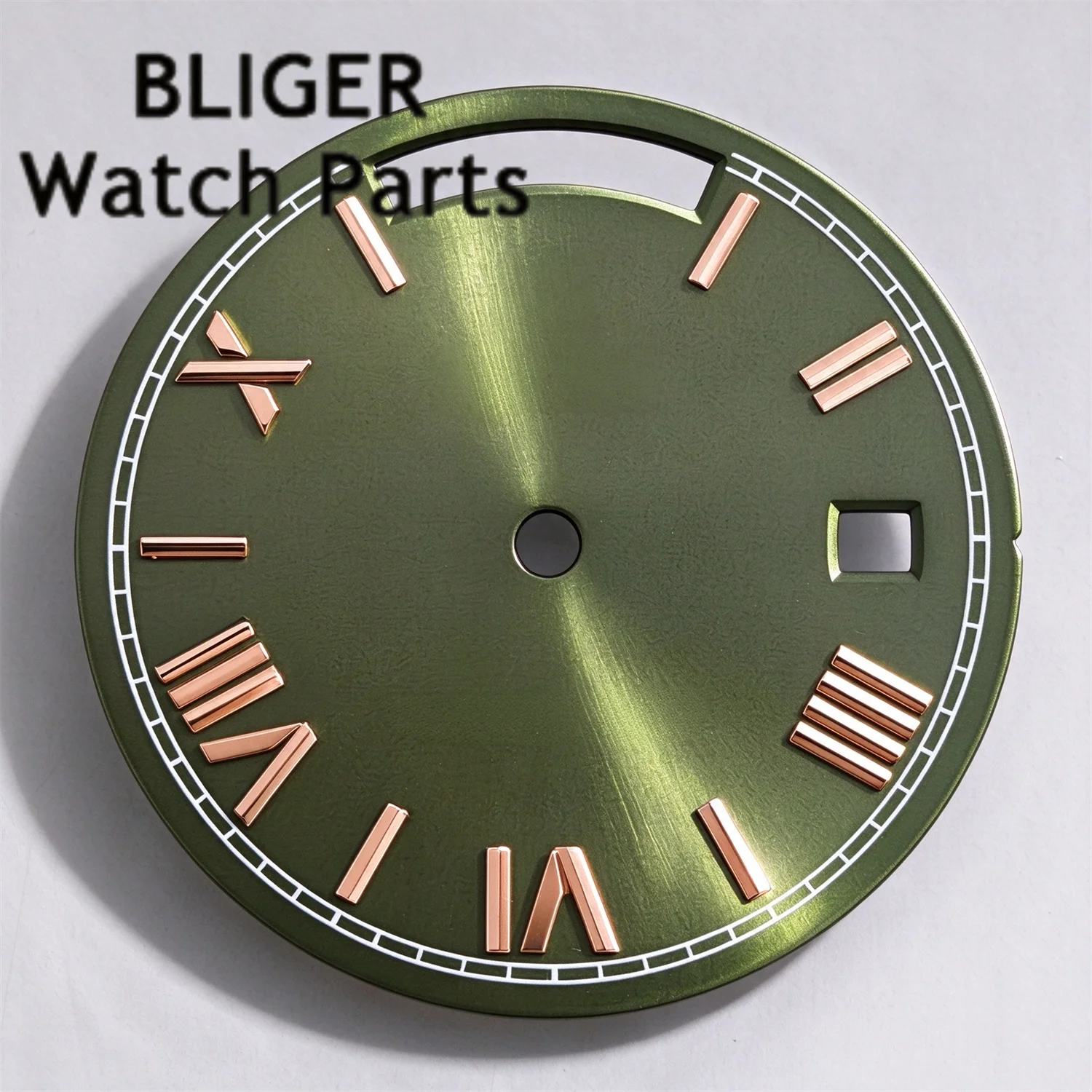 BLIGER Sterile Watch Dial Face 29MM Vintage Green Rose Gold Roman Numeral Day Week Date Dial Fit Miyota 8285 Automatic Movement