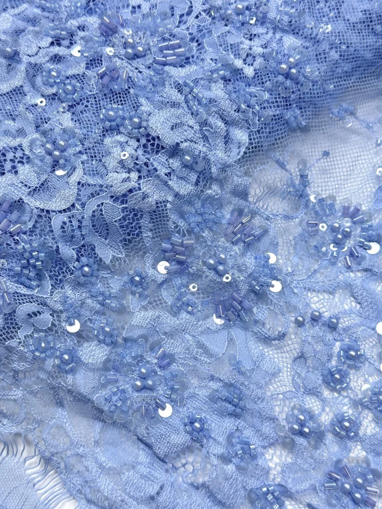2026 Luxurious Elastic Nigerian African Beaded Lace Fabric High Quality Sequins Embroidery French Lace Fabric for Sewing Dress