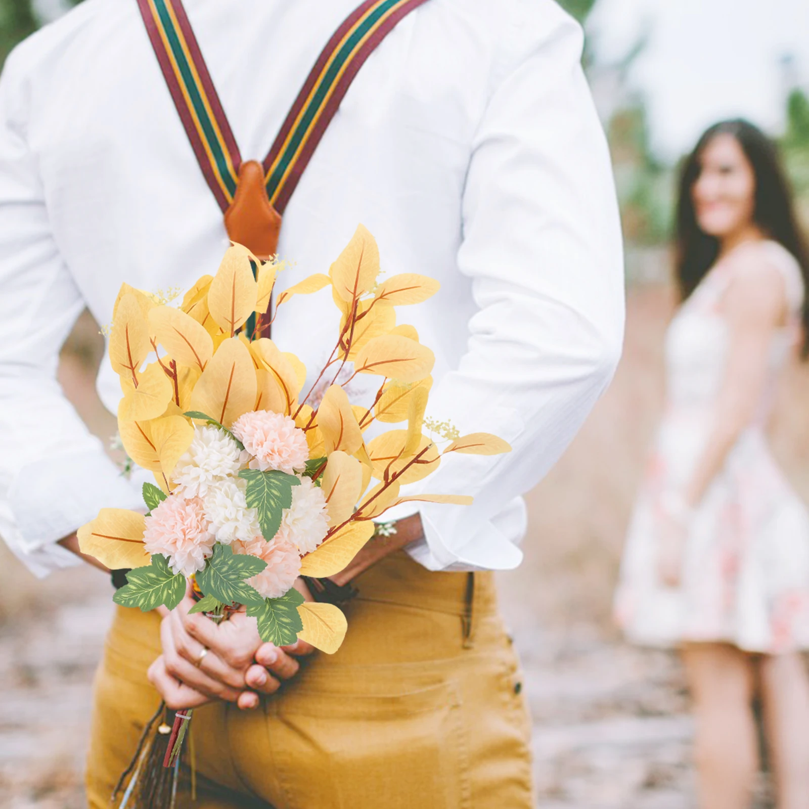 

Artificial Flower Bouquet Wedding Bride Bridesmaid Chrysanthemum Ball SilkFlower Bridal Decor Home Living Room Bedroom White