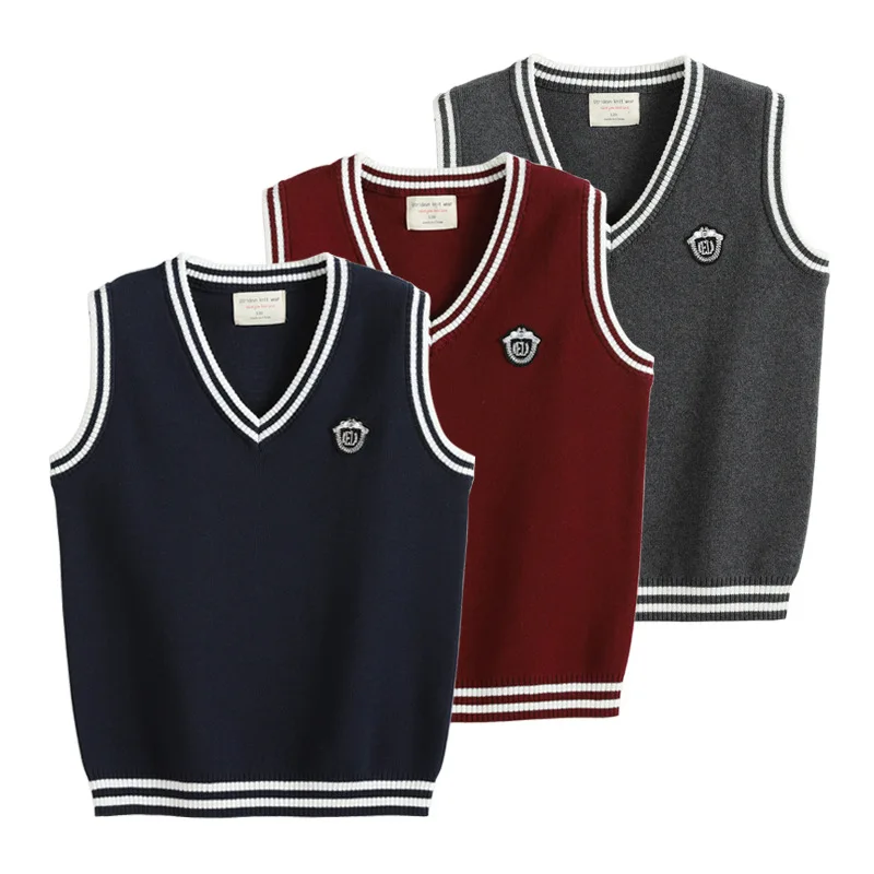 V-neck Contrasting Yarn Vest for Boys Knitted Vest Sweater for Girls Middle-aged and Children