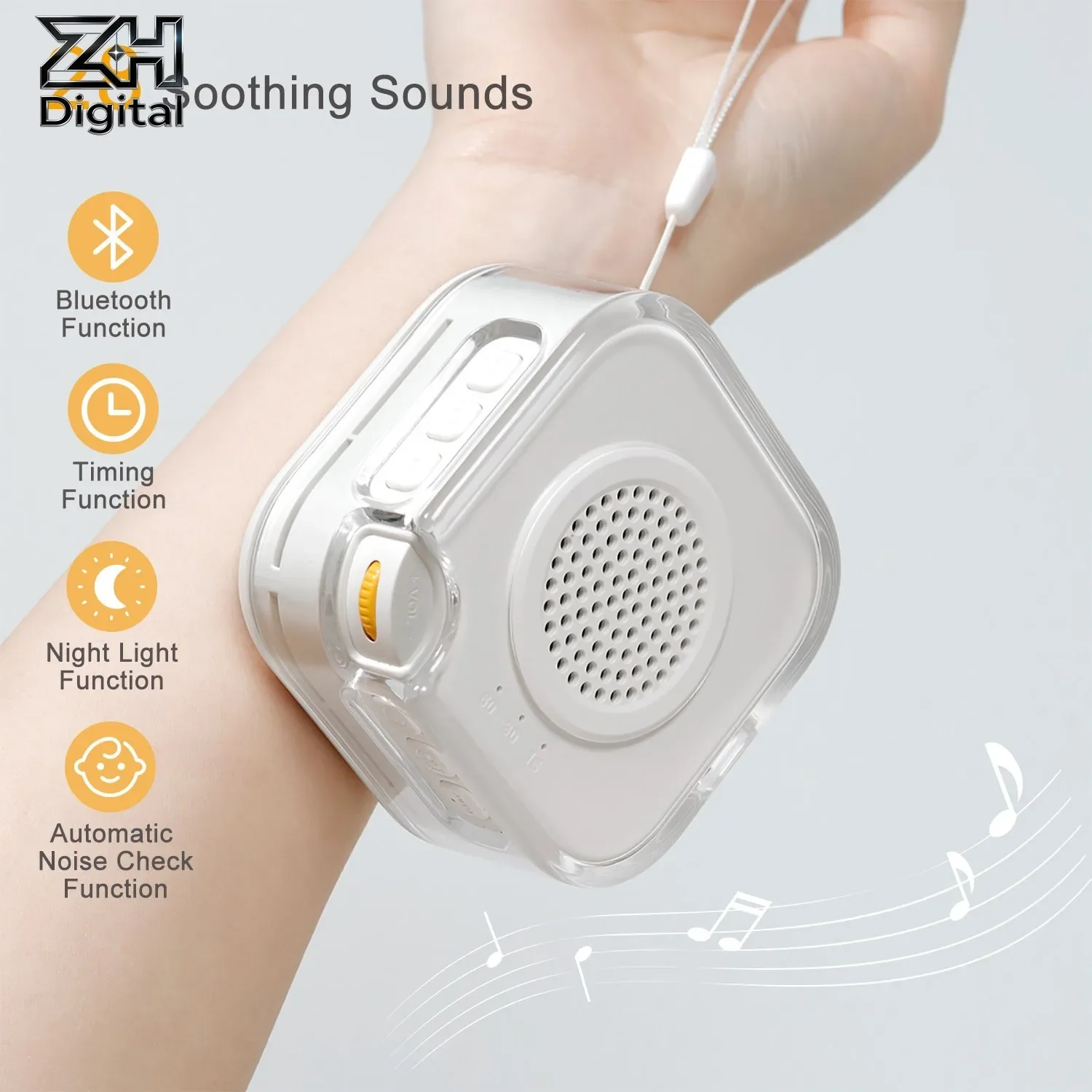 ZH Digital Smart Sleep Aid White Noise Sleep Monitor, Bluetooth Speaker, Automatic Baby Cry Detection, Night Light