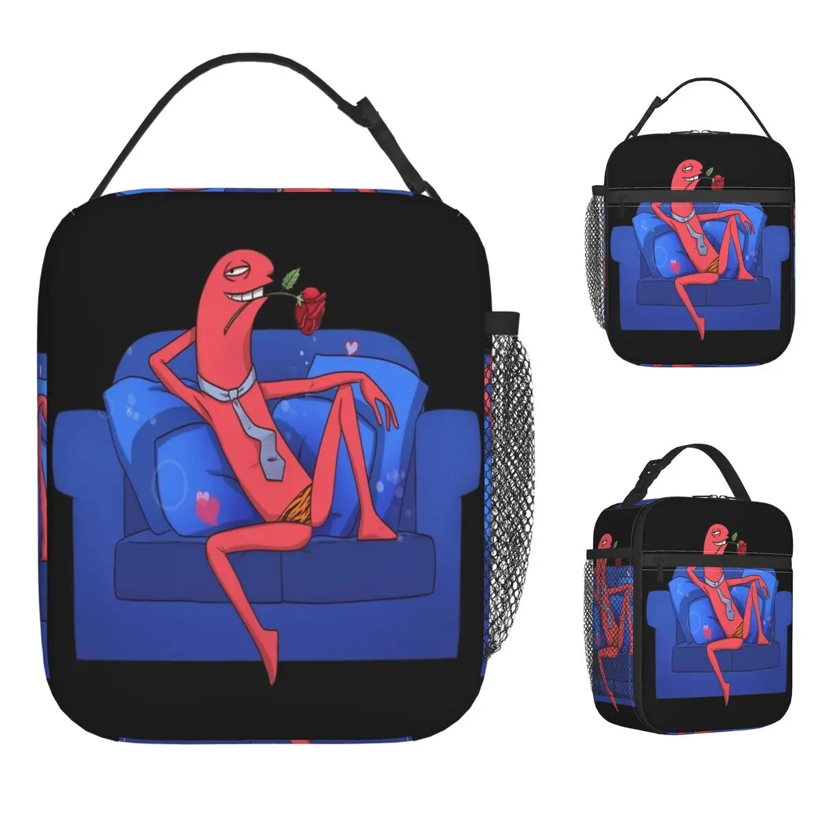Lächelnde Freunde Flirten Alan Bliblie Pim Lunchtasche Lustige Lunchbox Reise Tragbare Thermo-Lunchtaschen für Frauen Design Kühltasche
