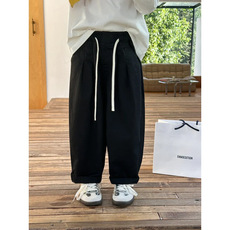 

Children's Loose Western Style Long Pants Fashion2024Autumn Boys and Girls Baby Drawstring Casual Pants