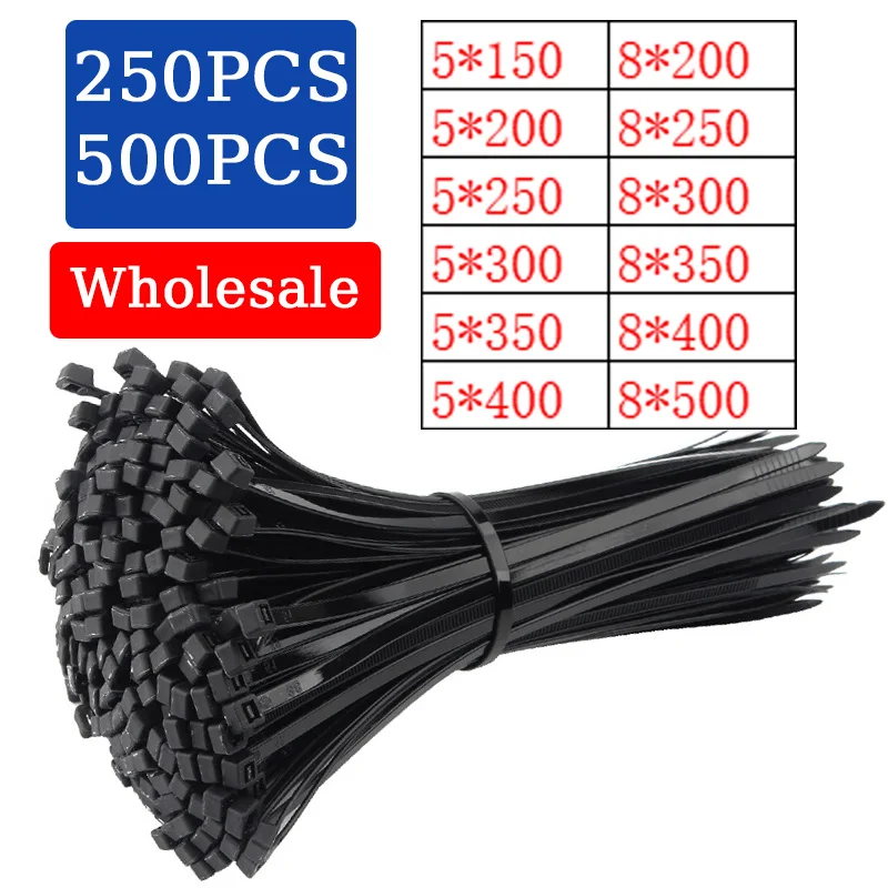 Self-locking Plastic Nylon Cable Tie Black 5*200mm 5*300mm Cable Tie Fastening Ring 8*500mm Large Cable Tie Zip Wrap Strap Tie