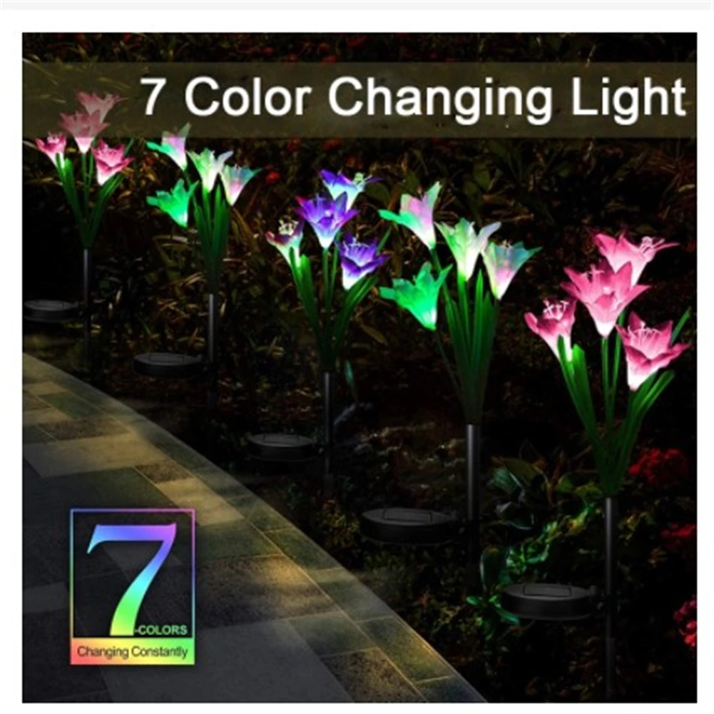 مصابيح شمسية خارجية مع 4 زهور ، مقاومة للماء ، IP65 ، قابلة للتعديل ، حديقة ، مسار ، ديكور مناظر طبيعية ، تغيير اللون