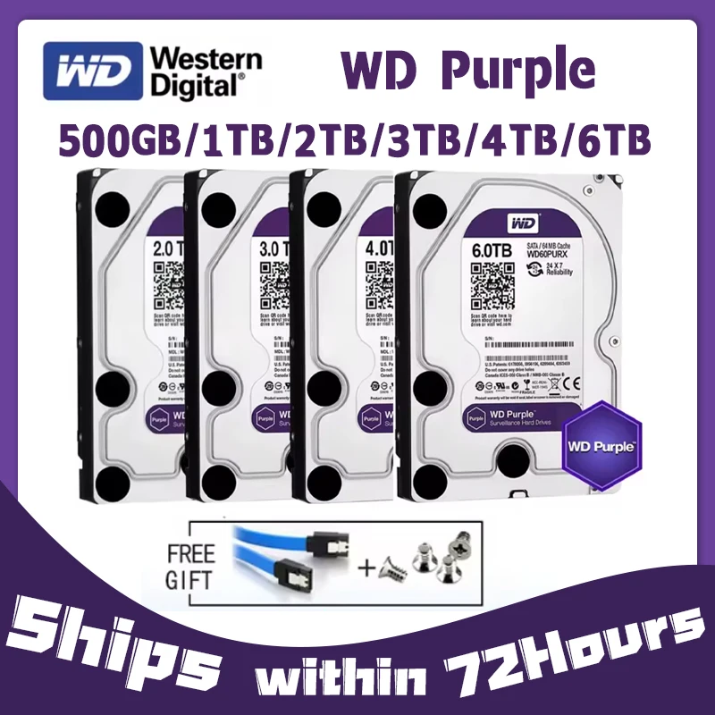 WD Purple 4TB 3TB 2T Surveillance HDD 64M Cache SATAIII 6.0Gb/s 3.5