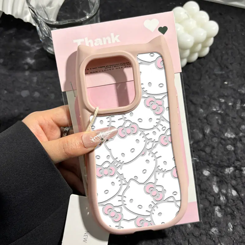 Sanrio Hello Kitty Full Screen Clear Cheery Cute Phone Case For iPhone 15 14 13 12 11 Pro Max XR XS Max Y2K Girl Kawaii Cover