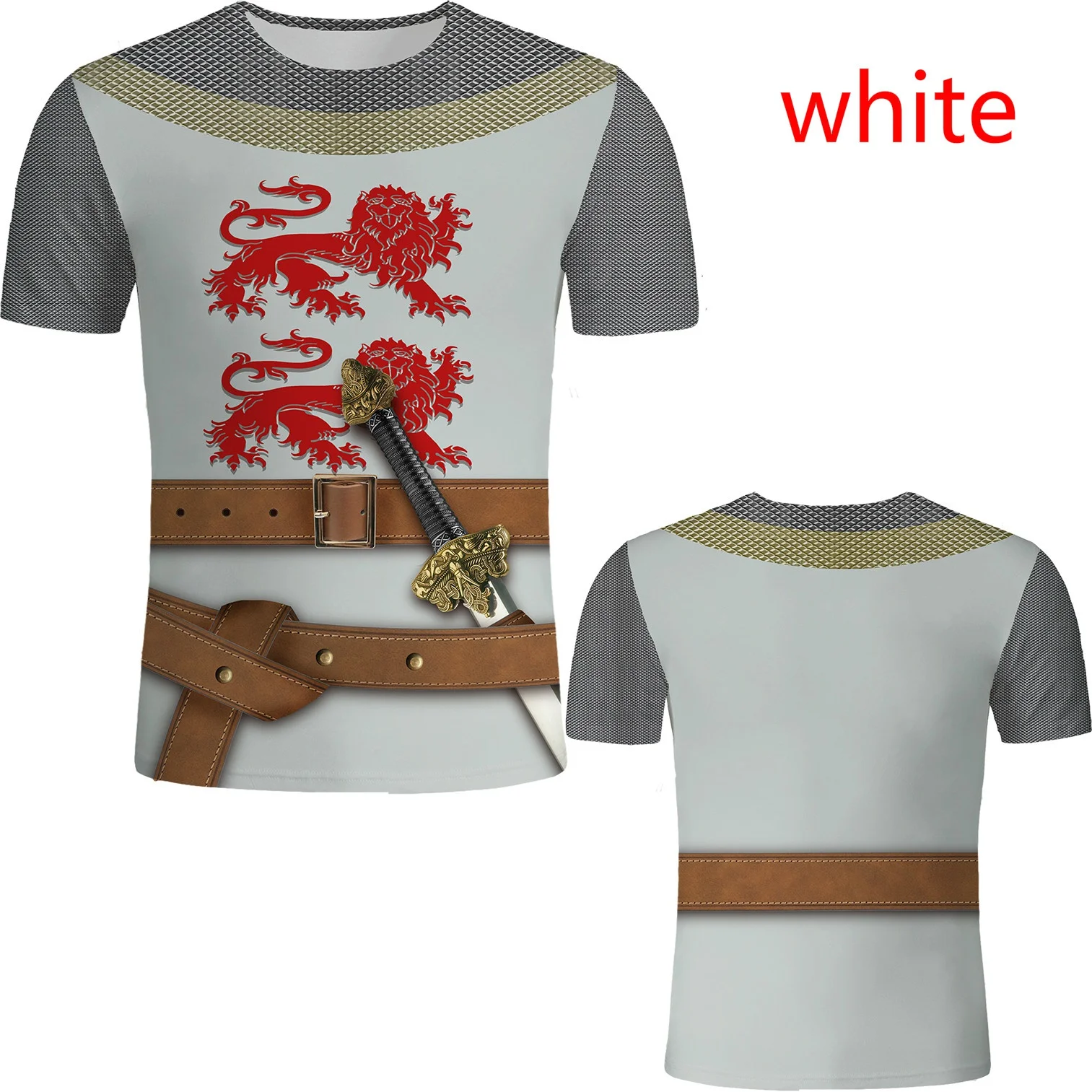 Men's 3D Print Medieval Knight Cosplay T Shirt Retro Style Knight Armor Pattern Short Sleeve Cool Tee Tops