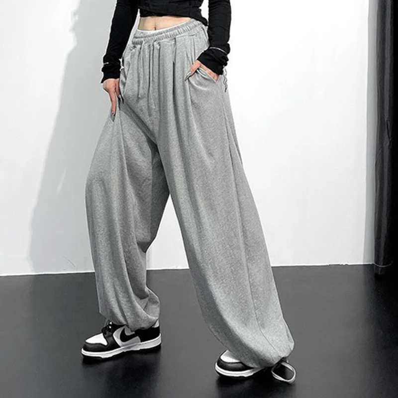 Y2k High Waist Elastic Women Harem Pants Harajuku Streetwear Sweatpants Loose Lace Up Females Wide Leg Bloomers Pants