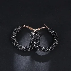 New Design Fashion Charm  Crystal Hoop Earrings Geometric Round Shiny Rhinestone Big Earring Jewelry Women Round Earrings