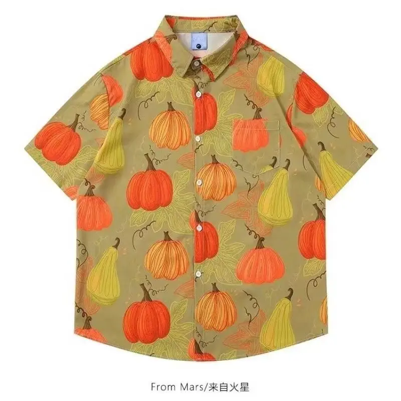 Pumpkin Full Print Halloween Beach Shirt Men's Hawaii Tropical Style Short Sleeve Camisa Japanese Summer Shirts Women Casual Top