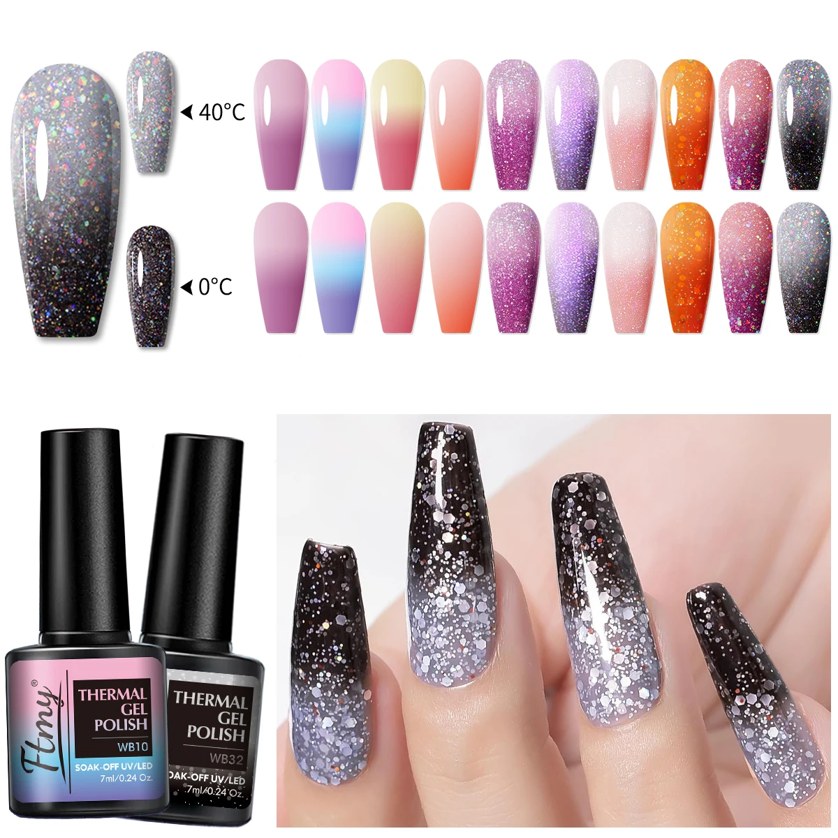 طقم طلاء أظافر جل متغير الألوان مكون من 10 قطع مع لمعان لعيد الحب، يتميز بطلاء جل متغير المزاج بالأشعة فوق البنفسجية، و #4