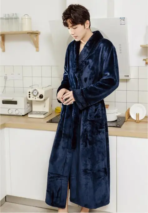 

Men's Bathrobe Kimono Robe Nightgown Winter Thick 140cm Long Velvet Home