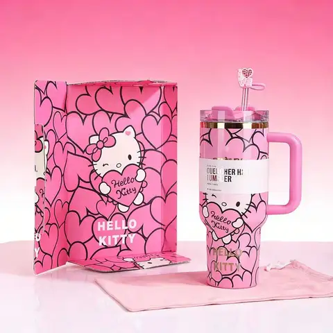 1.18l Hello Kitty  Quencher Tumbler With Handle Red Pink Portable Car Cup Anime Gift Merchandise For Fans