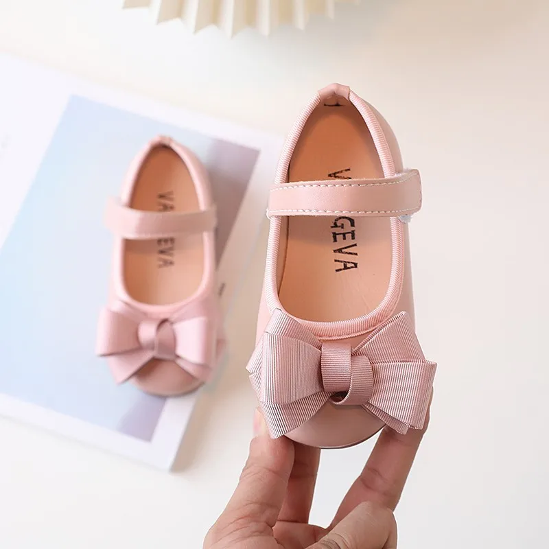 Kids Leather Shoes Girls Bow Sweet Princess Single Shoes 2023 Spring Autumn New Casual Flats Soft-soled Baby Shoes H609