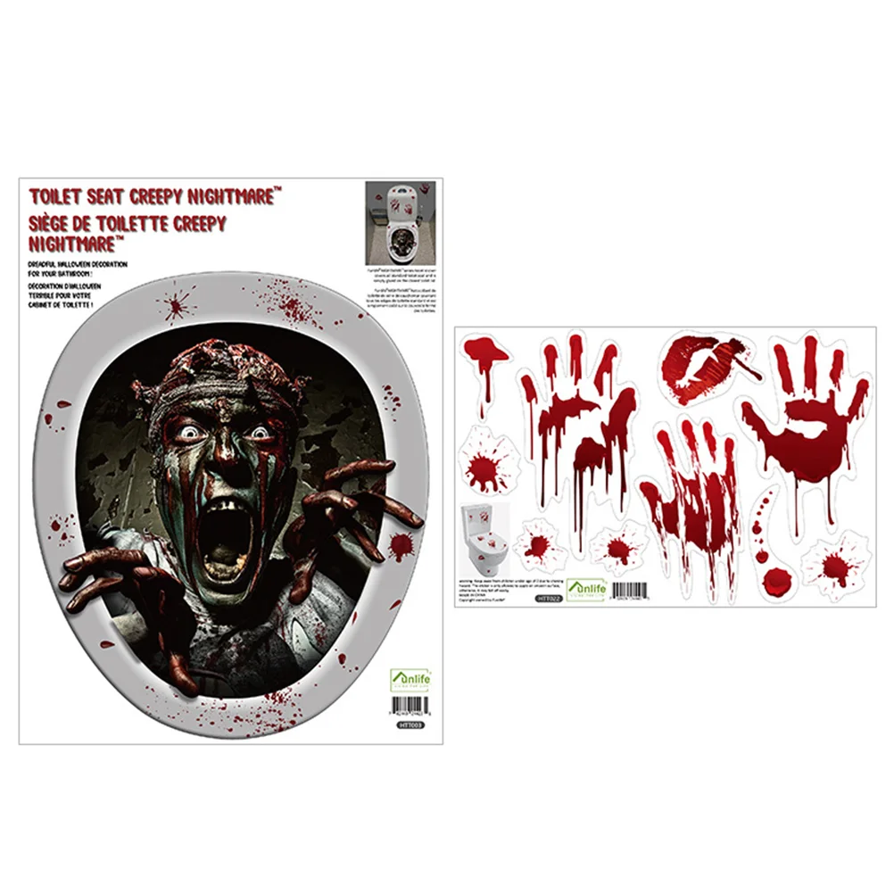 Halloween Screaming Zombie Toilet Sticker Stickers Home Topper Clings Covers Decor Bloody Handprint Set Applique Seat