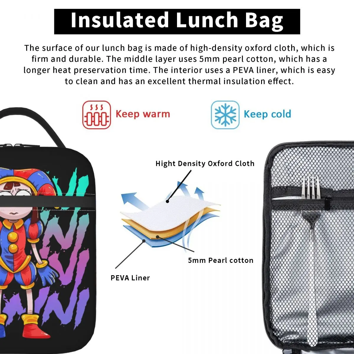 Bolsa de mano aislante para el almuerzo, fiambrera térmica para la escuela, el increíble circo Digital, Powni Merch