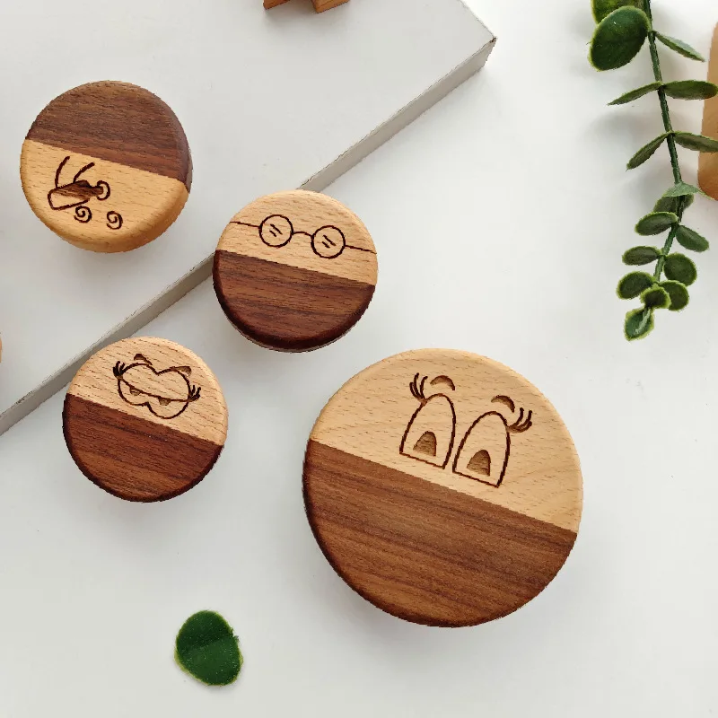 Solid wood creative round fun expression handle wall clothes hook wooden handle beech wood splicing wardrobe handles