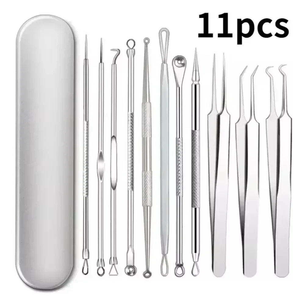 

11Pcs Ingrown Hair Tweezers Acne Blackhead Removal Needles Black Dots Cleaner Pore Cleaner Deep Cleansing Face Skin Care Tools