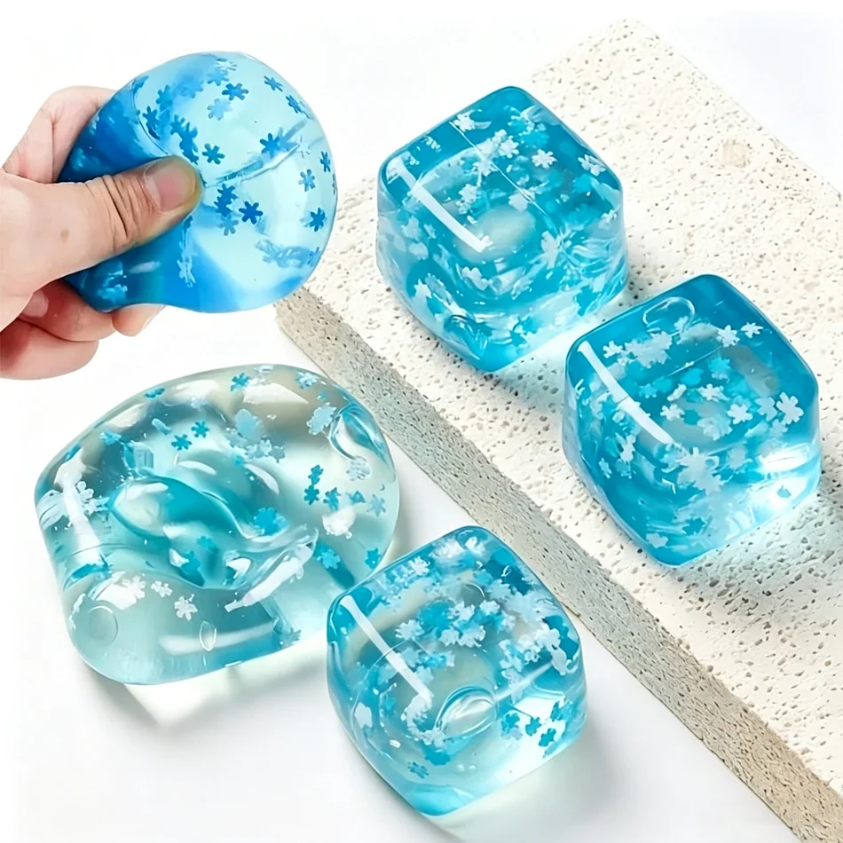 Squishy Snowflake Ice Cubes Slow Rising Sensory Fidget Toy Soft Ice Cubes Stress Relief Squeeze Toy Hand Exercise Calming Tool@@