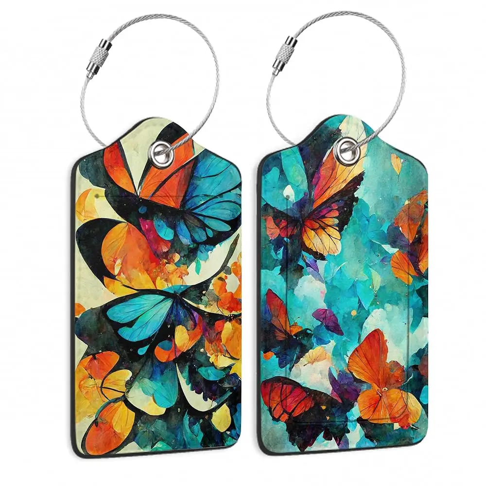 

Free Shipping2 Pack Funny Luggage Tags with Colorful Butterflies Flying for Suitcases, PU Leather Luggage Tag Accessories Privac