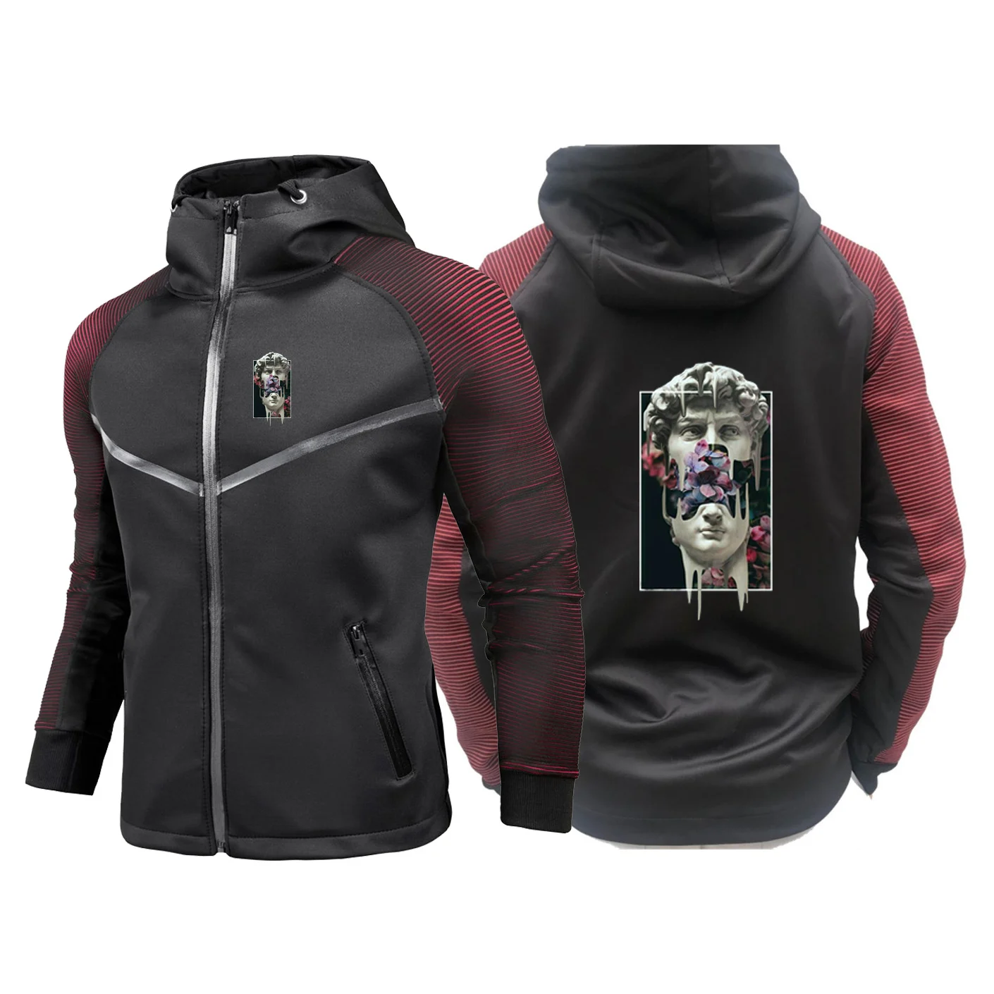 2025 Spring And Autumn Man's Sculpture And Flower Logo Print Physical Exercise Useful Coat Lightweight Hooded Jacket Hoodies