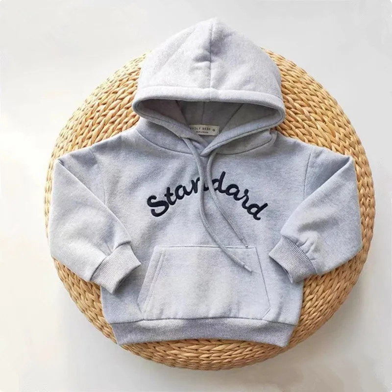 Spring Autumn Children Hoodie Long Sleeve Embroidered Letter Sweatshirt For Boys Baby Thin Hooded Tops Girl Kids Casual Hoodie